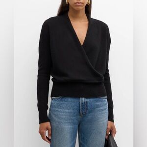 Neiman Marcus Black 100% Cashmere Faux Wrap Sweater Size 1X MSRP $398